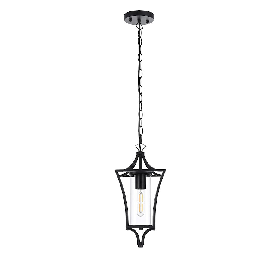 Elegant Lighting Belgrade 1 Light Outdoor Pendant, Black/Clear