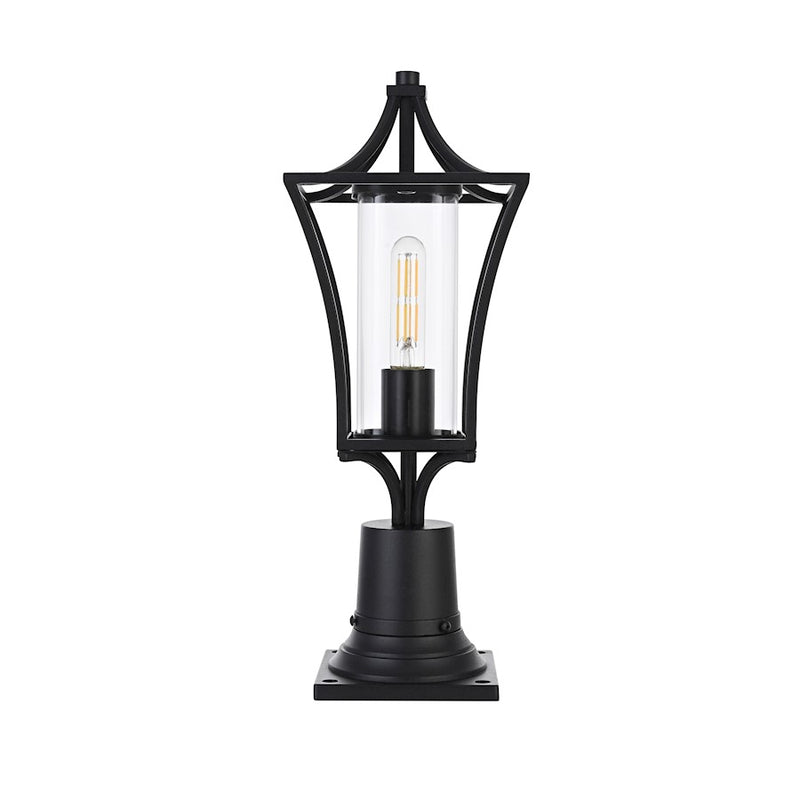 Elegant Lighting Belgrade 1 Light Outdoor Post Light, Black/Clear
