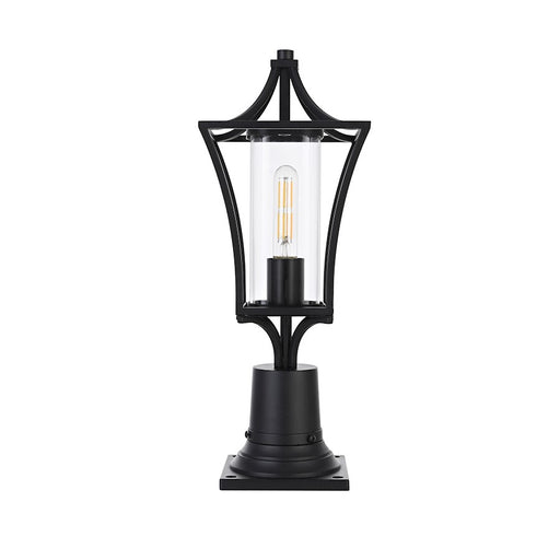Elegant Lighting Belgrade 1 Light Outdoor Post Light, Black/Clear