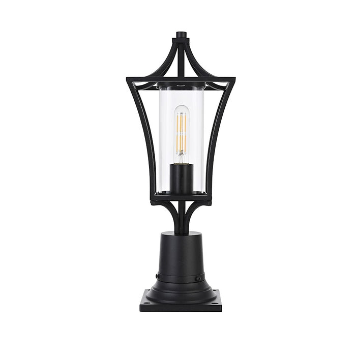Elegant Lighting Belgrade 1 Light Outdoor Post Light, Black/Clear