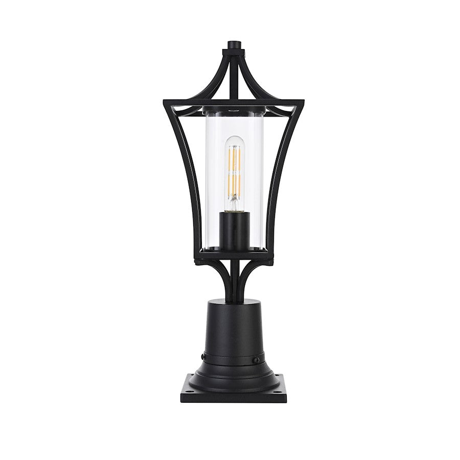 Elegant Lighting Belgrade 1 Light Outdoor Post Light, Black/Clear