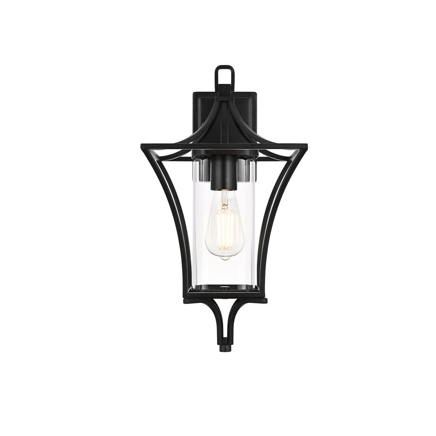 Elegant Lighting Belgrade 1Lt 9.5" Outdoor Wall sconce, Black/Clear - OD311W19BK