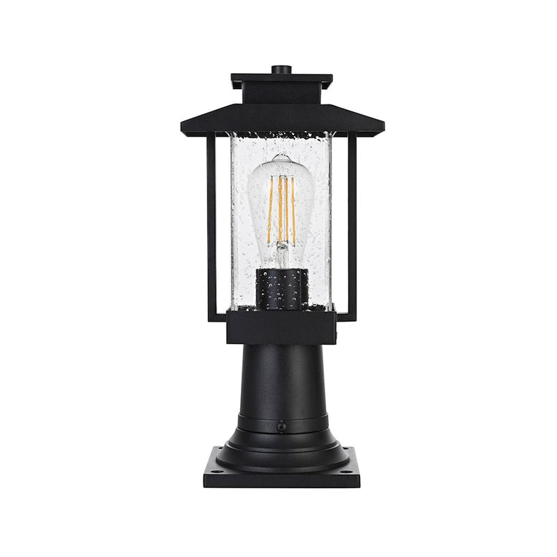 Elegant Lighting Tioga 1 Light Outdoor Post Light, Black/Clear