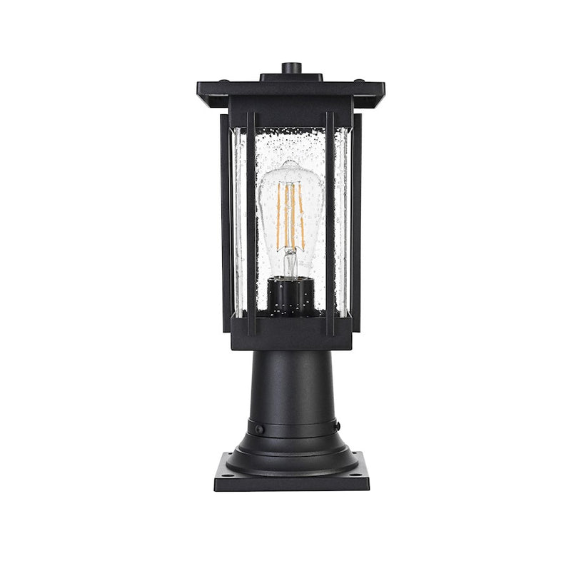 Elegant Lighting Melvale 1 Light Outdoor Post Light, Black/Clear - OD322P16BK