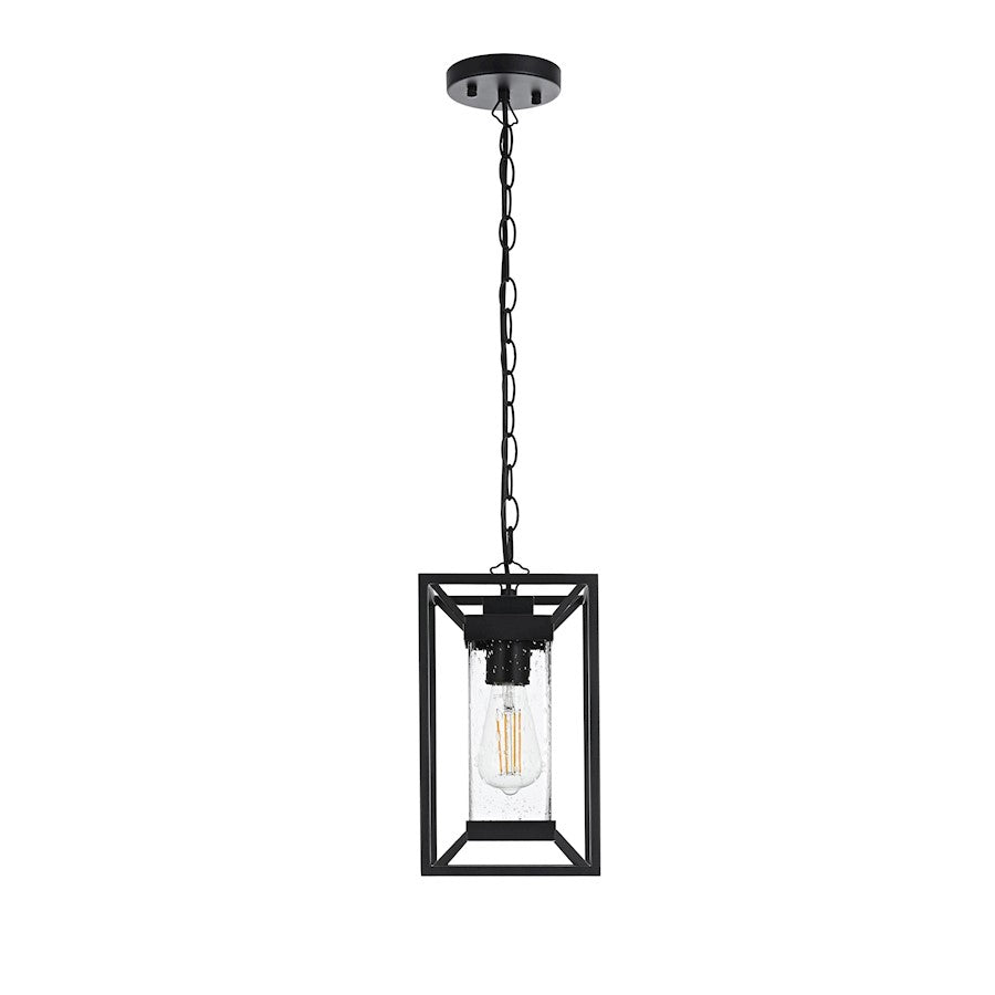 Elegant Lighting Willington 1 Light Outdoor Pendant, Black/Clear - OD329H13BK