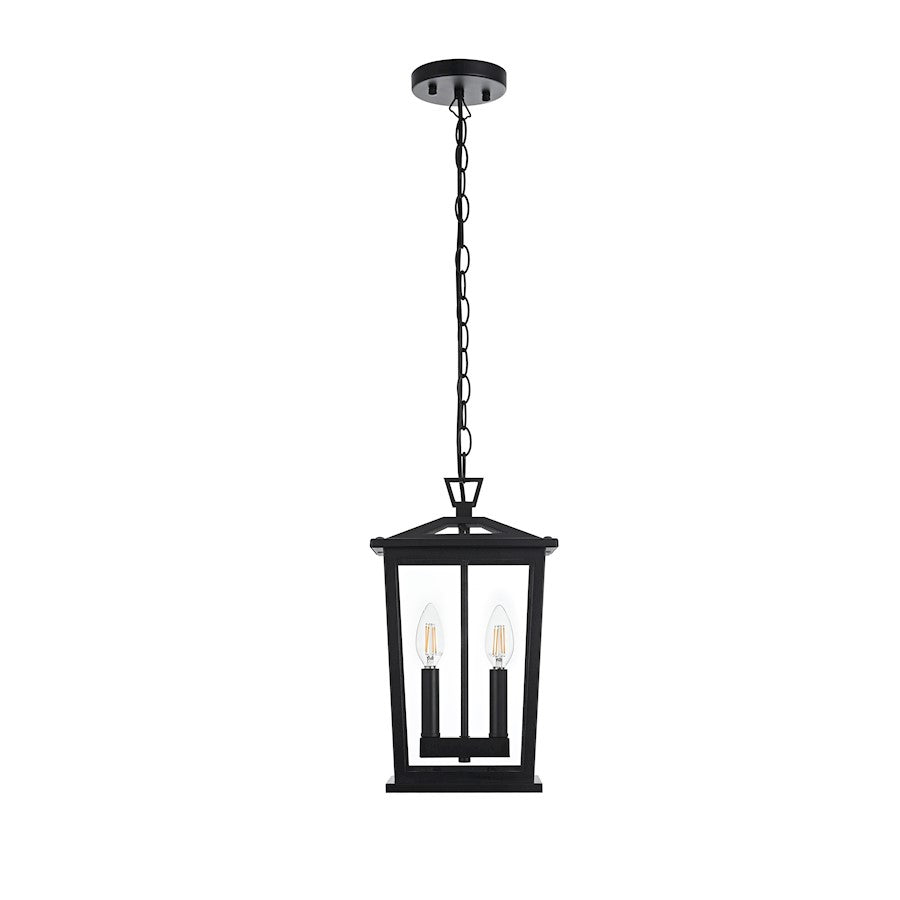 Elegant Lighting Berks 2 Light Outdoor Pendant, Black - OD333H15BK
