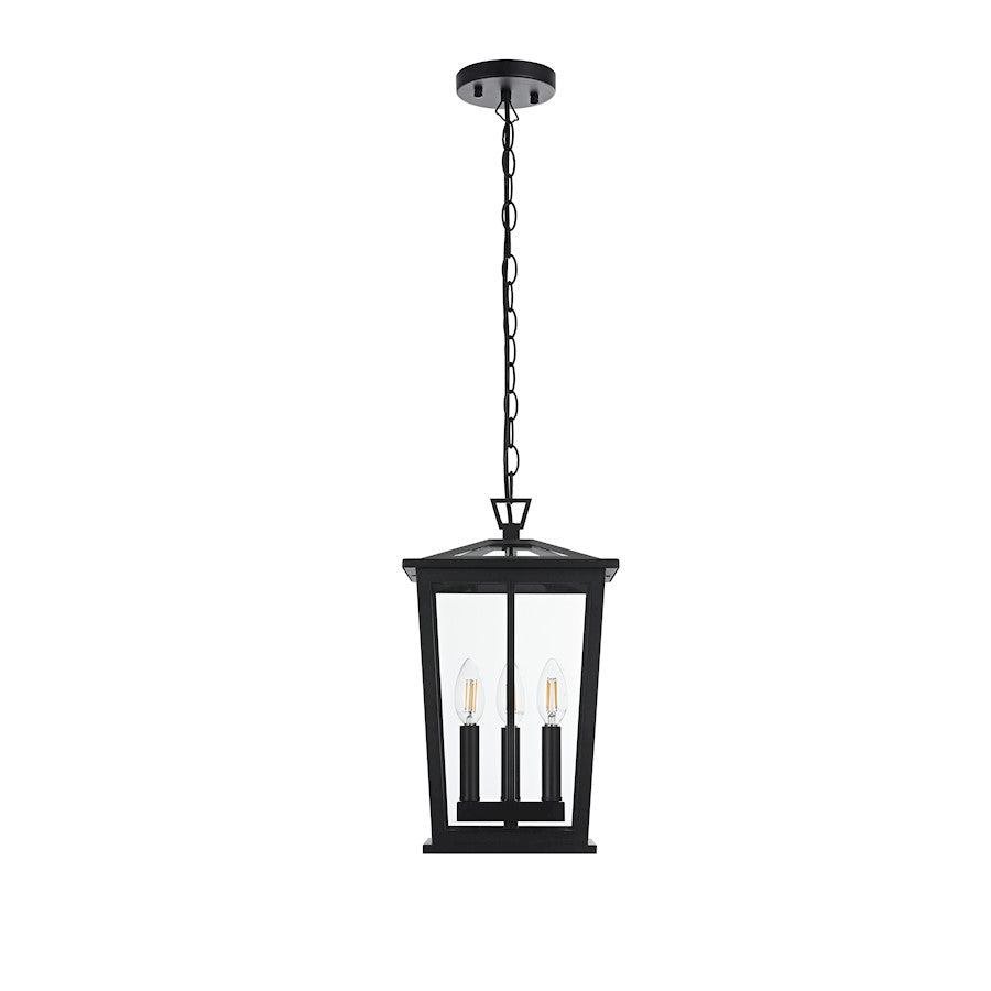 Elegant Lighting Berks 3 Light Outdoor Pendant, Black - OD333H16BK