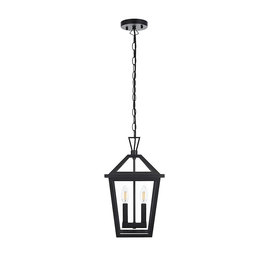 Elegant Lighting Frankford 2 Light 17" Outdoor Pendant, Black - OD334H17BK