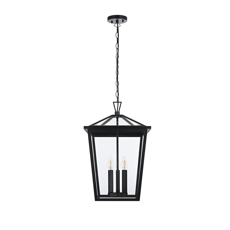 Elegant Lighting Oxford 3 Light Outdoor Pendant, Black - OD334H22BK