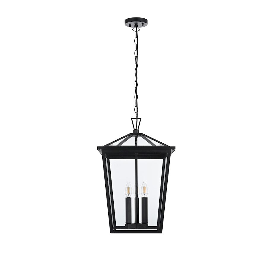 Elegant Lighting Oxford 3 Light Outdoor Pendant, Black - OD334H22BK