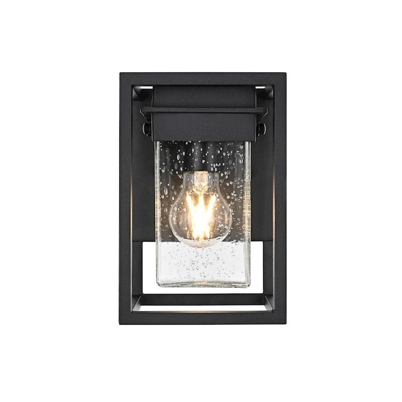 Elegant Lighting Morse 1 Light Outdoor Sconce, Black/Clear - OD366W9BK