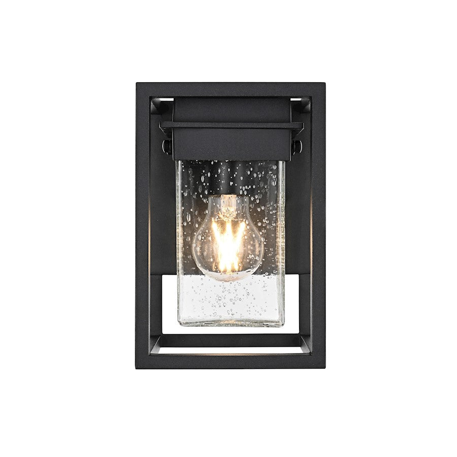Elegant Lighting Morse 1 Light Outdoor Sconce, Black/Clear - OD366W9BK