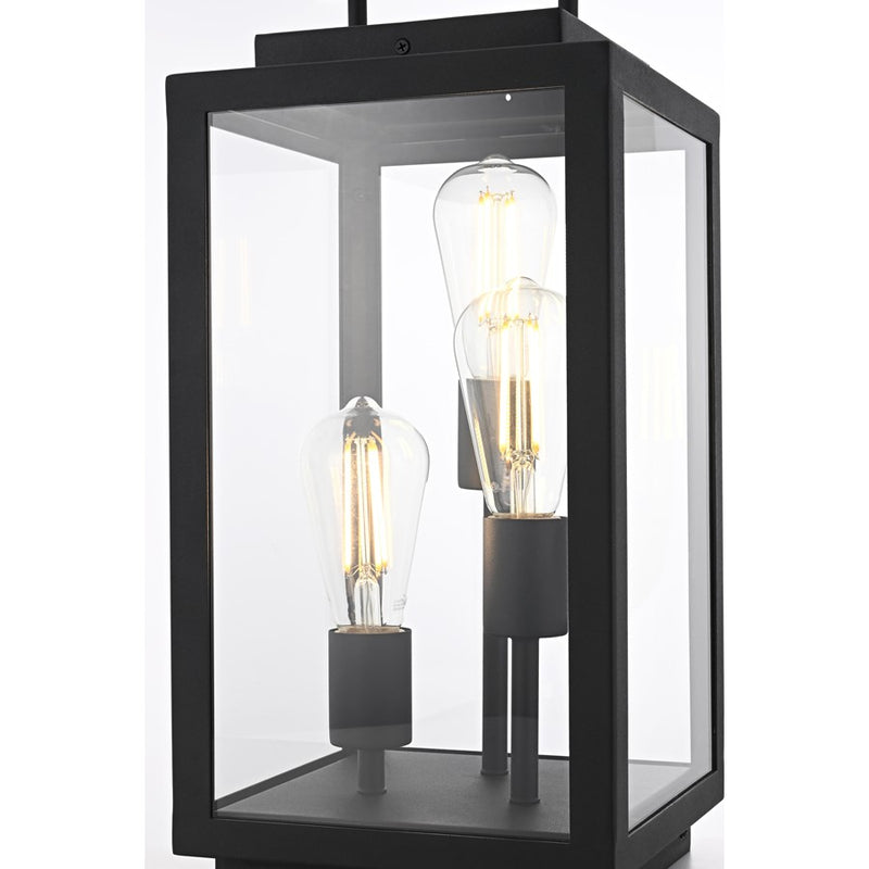 Elegant Lighting Valentin 3 Light 18" Outdoor Lawn Light, Black