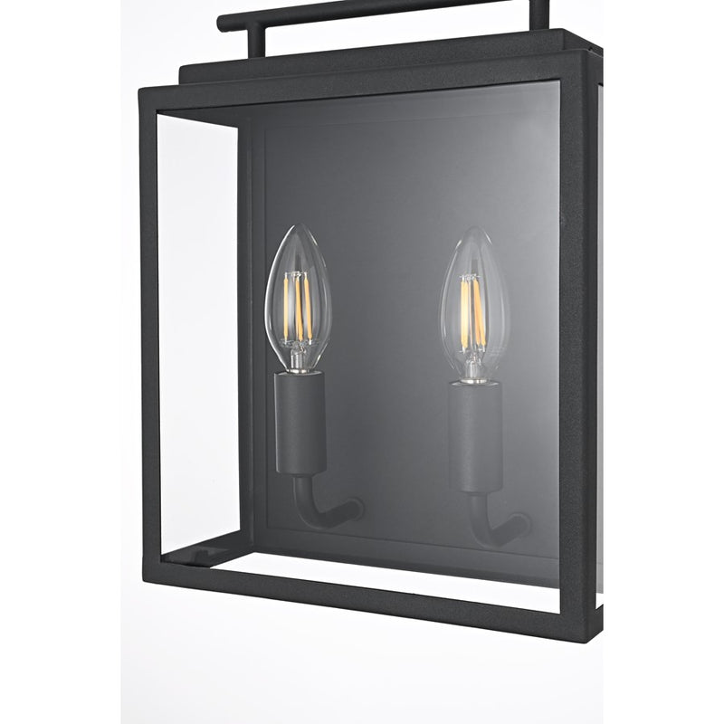 Elegant Lighting Valentin 2 Light 9" Outdoor Wall Sconce, Black