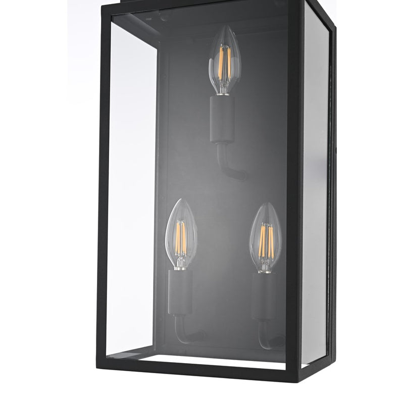 Elegant Lighting Valentin 3 Light 8" Outdoor Wall Sconce, Black