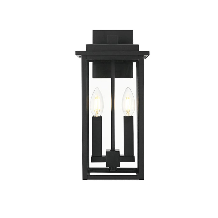 Elegant Lighting Kaysen 2 Light Outdoor Wall Sconce, Black/Clear - OD501W15BK