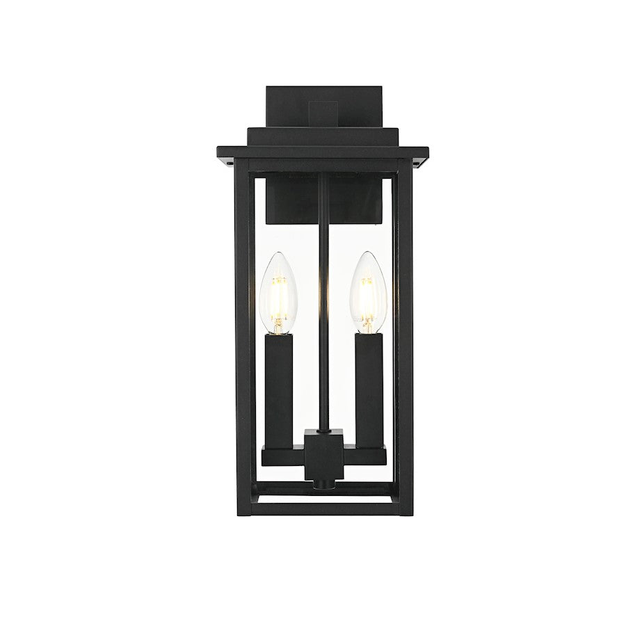 Elegant Lighting Kaysen 2 Light Outdoor Wall Sconce, Black/Clear - OD501W15BK