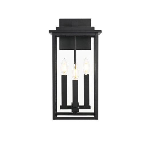 Elegant Lighting Kaysen 3 Light 9" Outdoor Wall Sconce, Black/Clear - OD501W18BK
