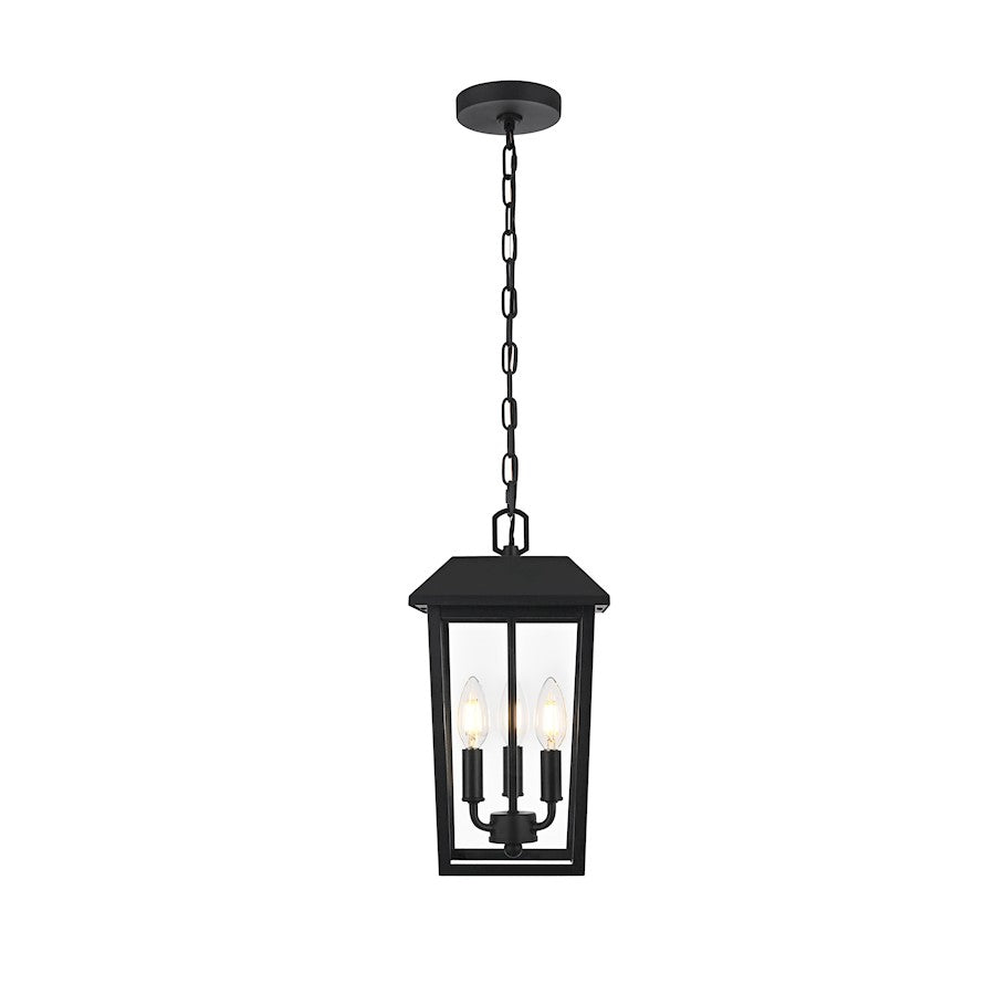 Elegant Lighting Riggs 3 Light 8 X 15" Outdoor Pendant, Black/Clear - OD502H15BK