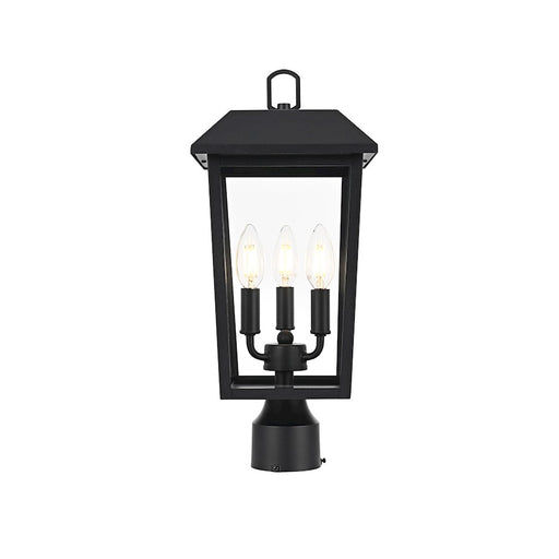 Elegant Lighting Riggs 3Lt 8 X 18" Outdoor Post Light, Black/Clear - OD502P18BK