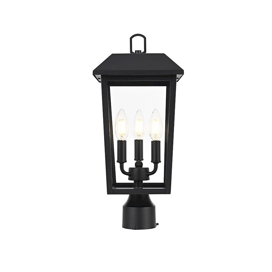 Elegant Lighting Riggs 3Lt 8 X 18" Outdoor Post Light, Black/Clear - OD502P18BK