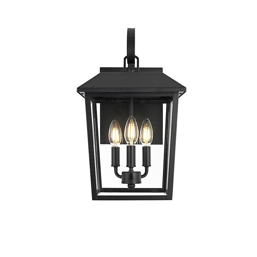 Elegant Lighting Riggs 3 Light 10" Outdoor Wall Sconce, Black/Clear - OD502W17BK