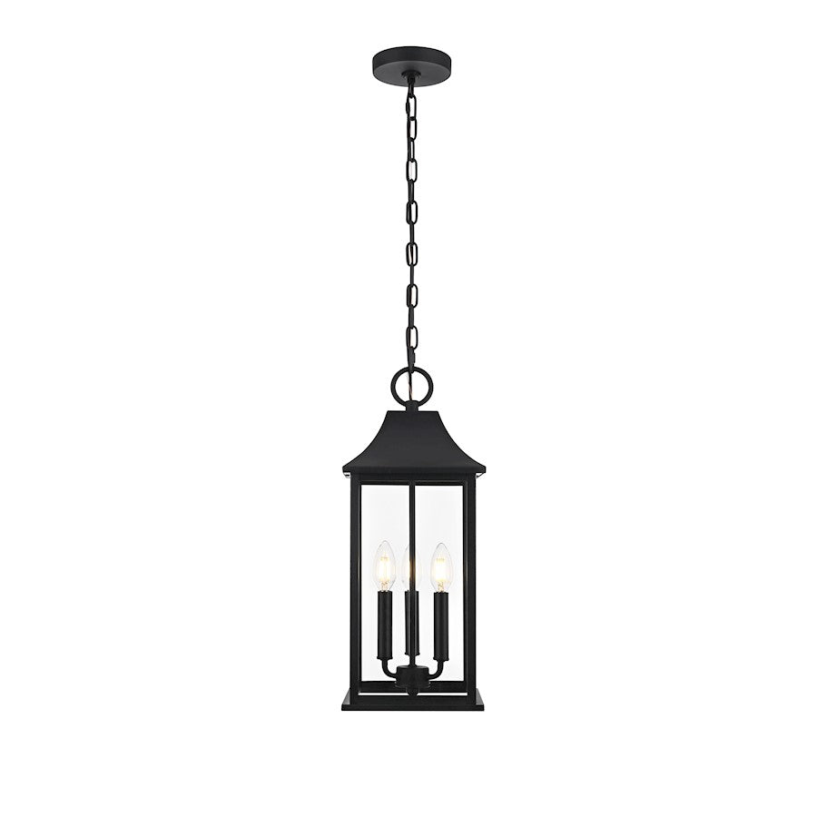 Elegant Lighting Shepard 3Lt 8 X 20.5" Outdoor Pendant, Black/Clear - OD503H21BK