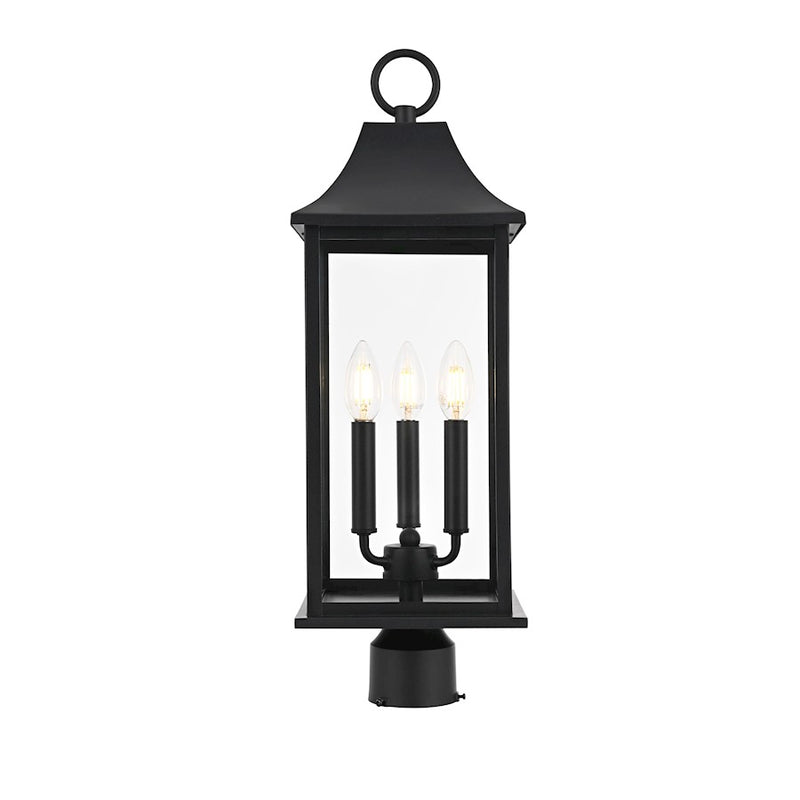 Elegant Lighting Shepard 3Lt 8 X 23.5" Outdoor Post Light, Black/- OD503P24BK