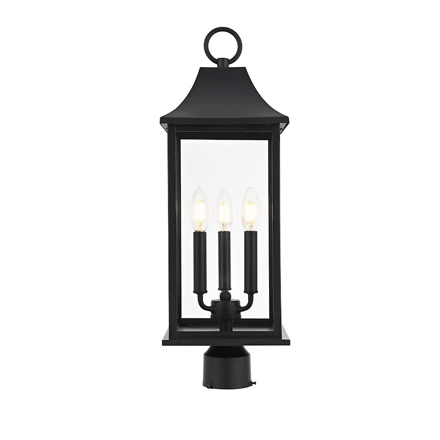 Elegant Lighting Shepard 3Lt 8 X 23.5" Outdoor Post Light, Black/- OD503P24BK