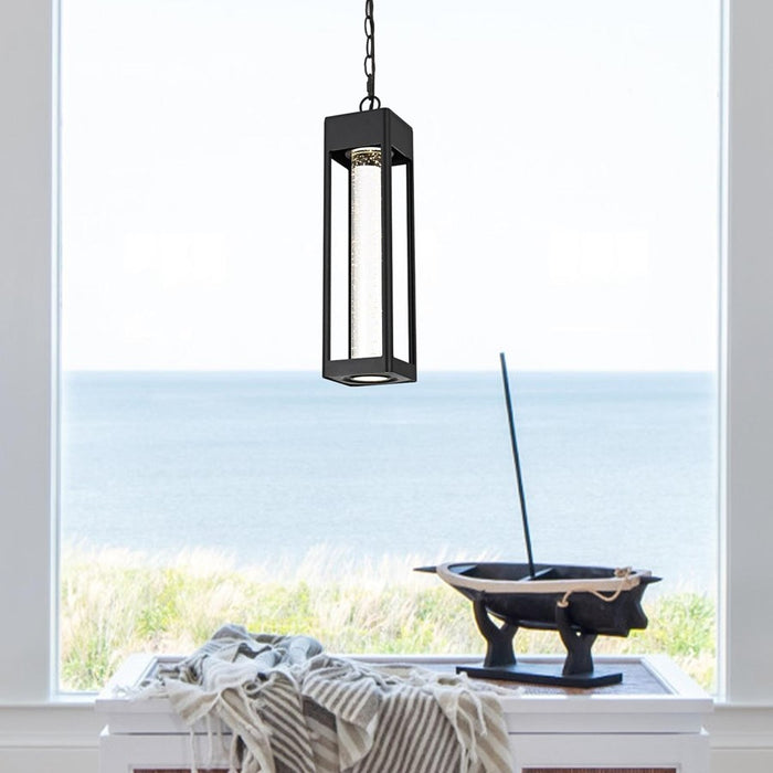 Elegant Lighting Amaris 1Lt 15" Outdoor Pendant, Black/Clear/Seedy