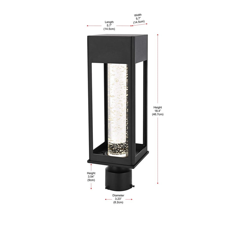 Elegant Lighting Amaris 1Lt 6" Outdoor Post Light, Black/Clear/Seed