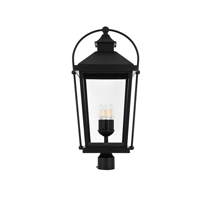 Elegant Lighting Luz 3Lt 14" Outdoor Post Light, Black/Clear/Clear - OD605P27BK