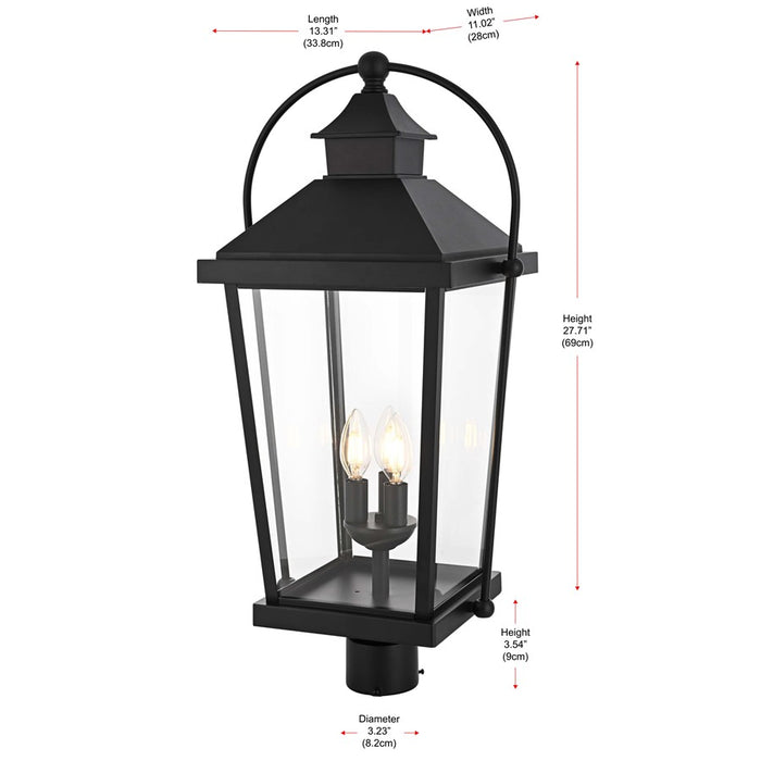 Elegant Lighting Luz 3Lt 14" Outdoor Post Light, Black/Clear/Clear