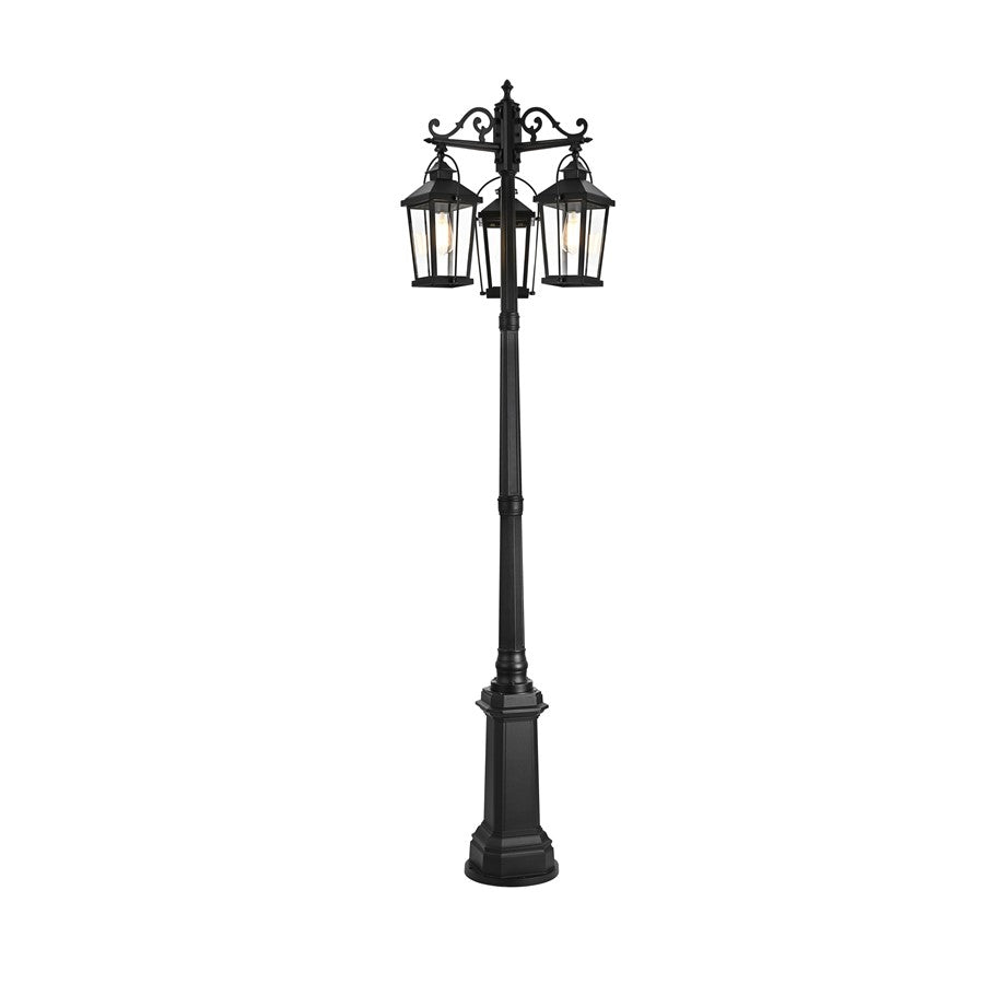 Elegant Lighting Luz 3Lt 23" Outdoor Post Light, Black/Clear/Clear - OD605P84BK