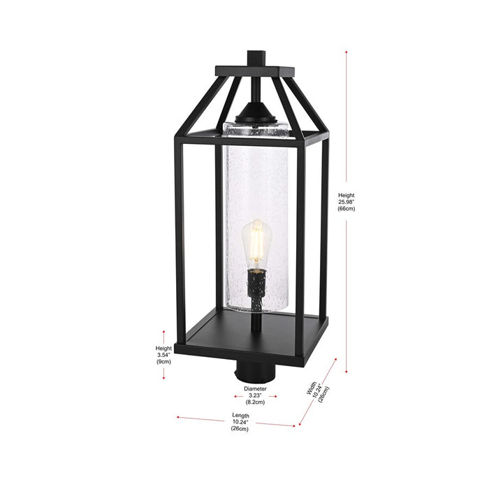Elegant Lighting Zora 1Lt 10" Outdoor Post Light, Black/Clear/Seedy