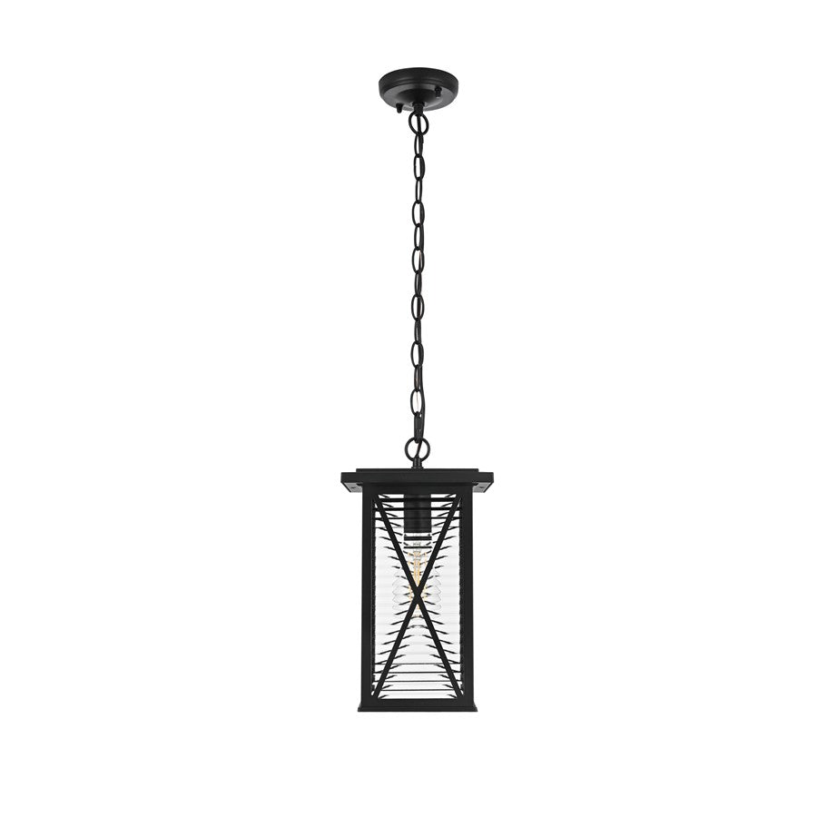 Elegant Lighting Jada 1Lt 7.5" Outdoor Pendant, Black/Clear/Fluted - OD607H14BK