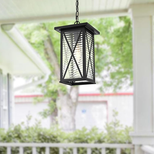 Elegant Lighting Jada 1Lt 7.5" Outdoor Pendant, Black/Clear/Fluted