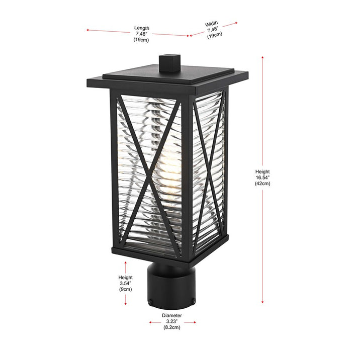 Elegant Lighting Jada 1Lt 7.5" Outdoor Post, Black/Clear/Fluted