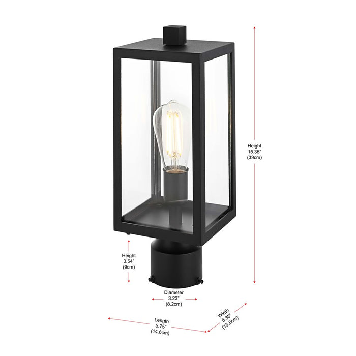 Elegant Lighting Veda 1Lt 6" Outdoor Post Light, Black/Clear/Clear