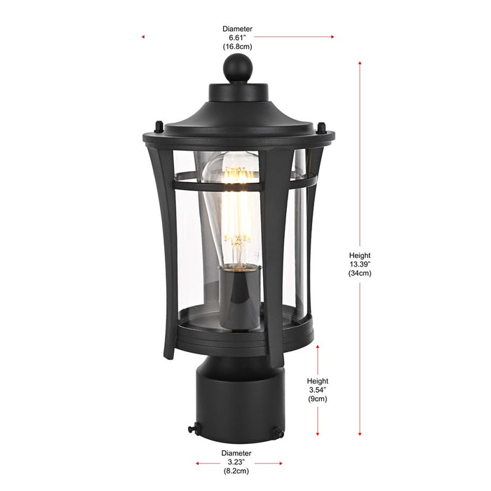 Elegant Lighting Artemis 1Lt 7" Outdoor Post, Black/Clear/Clear