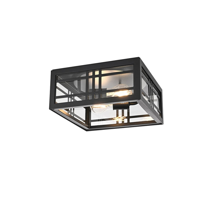 Elegant Lighting Harley 2Lt 11" Outdoor Flush, Black/Clear/Clear