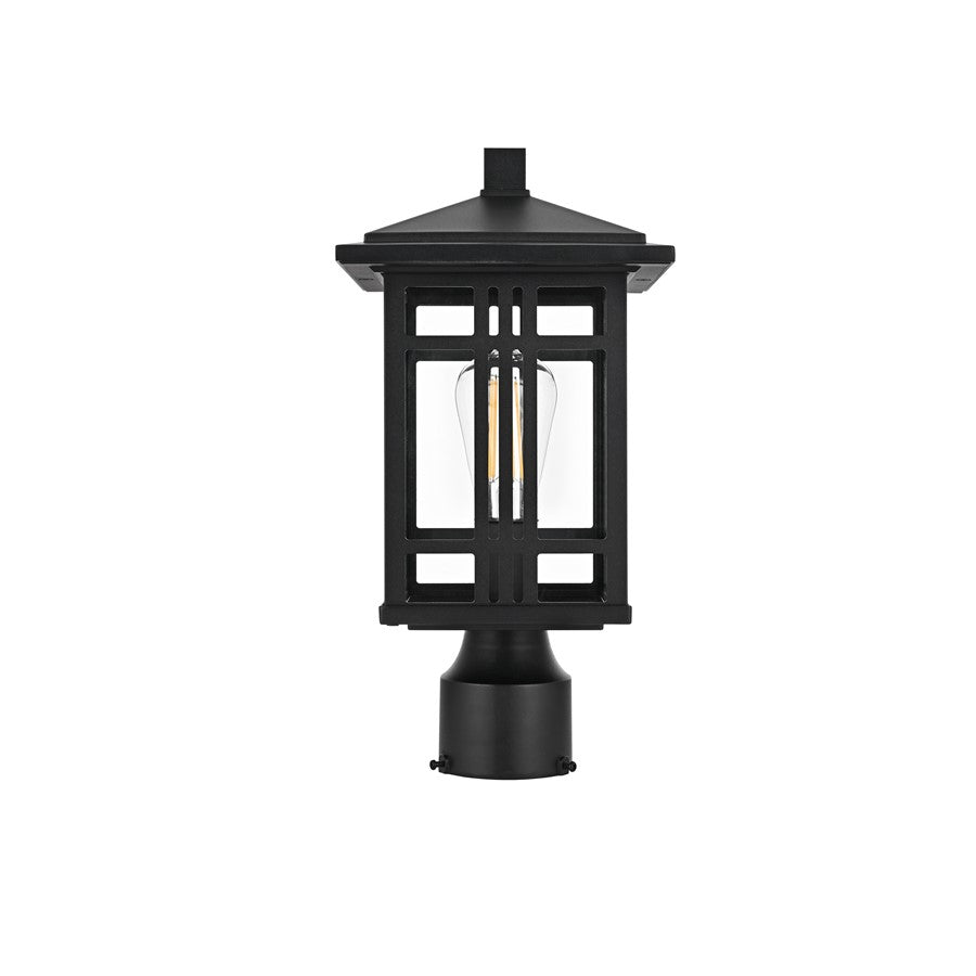 Elegant Lighting Harley 1Lt 7.5" Outdoor Post, Black/Clear/Clear - OD613P14BK