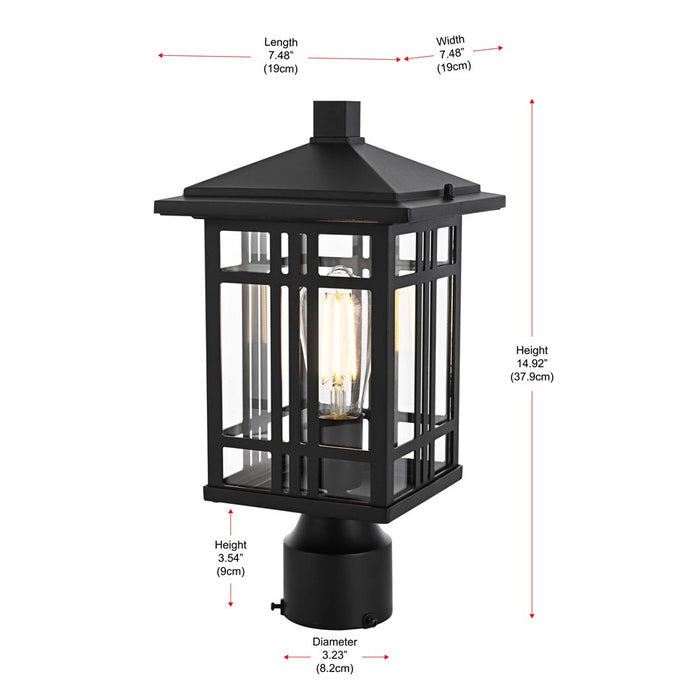 Elegant Lighting Harley 1Lt 7.5" Outdoor Post, Black/Clear/Clear