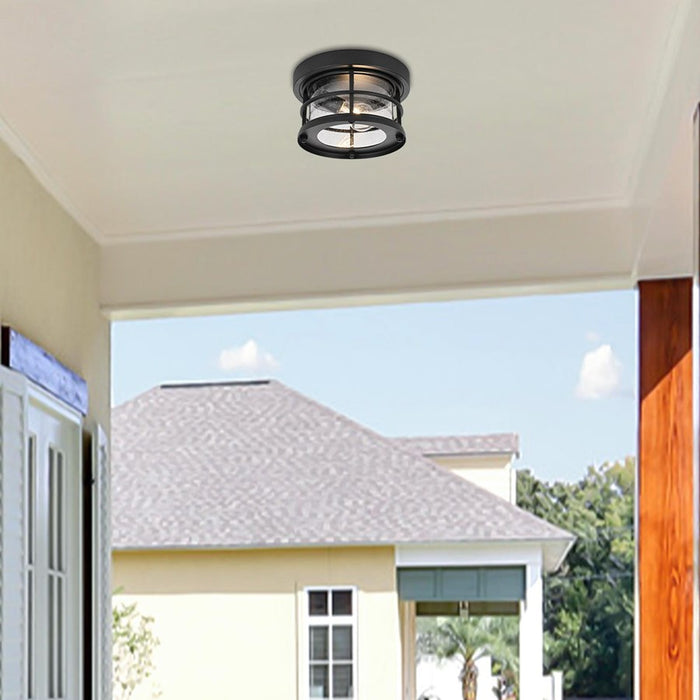 Elegant Lighting Carla 1Lt 10" Outdoor Flush, Black/Clear/Seed