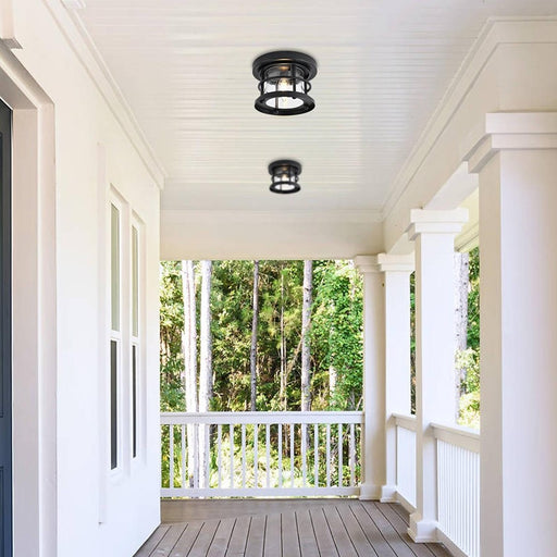 Elegant Lighting Carla 1Lt 8" Outdoor Flush Mount, Black/Clear/Seedy