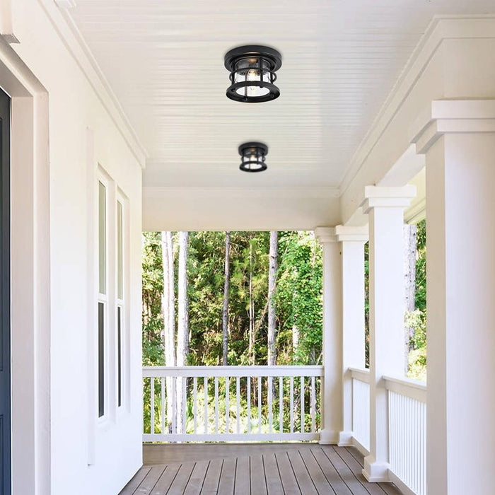 Elegant Lighting Carla 1Lt 8" Outdoor Flush Mount, Black/Clear/Seedy