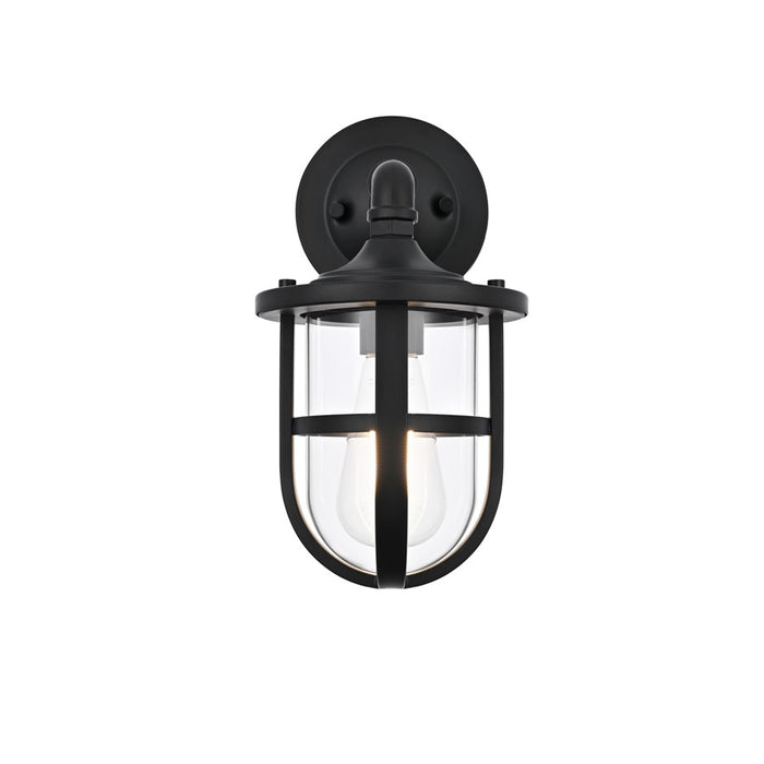 Elegant Lighting Hugo 1 Light 6" Outdoor Wall sconce, Black/Clear - OD807W12BK