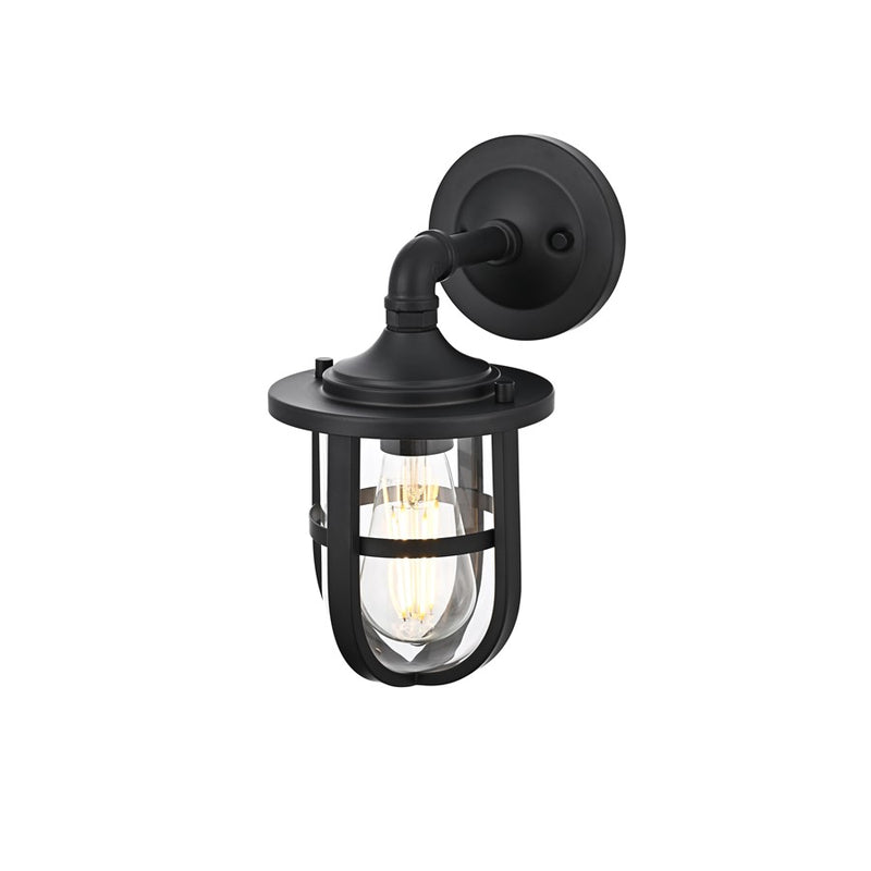 Elegant Lighting Hugo 1 Light 6" Outdoor Wall Sconce, Black/Clear