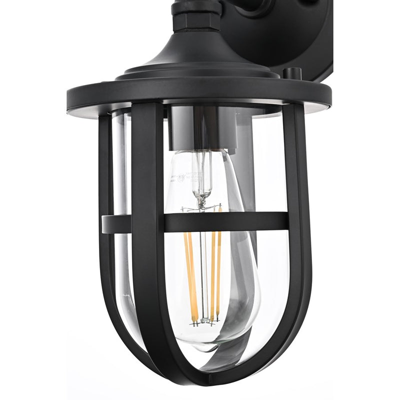 Elegant Lighting Hugo 1 Light 6" Outdoor Wall Sconce, Black/Clear