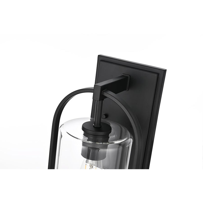 Elegant Lighting Jaxson 1 Light 8" Outdoor Wall Sconce, Black/Clear